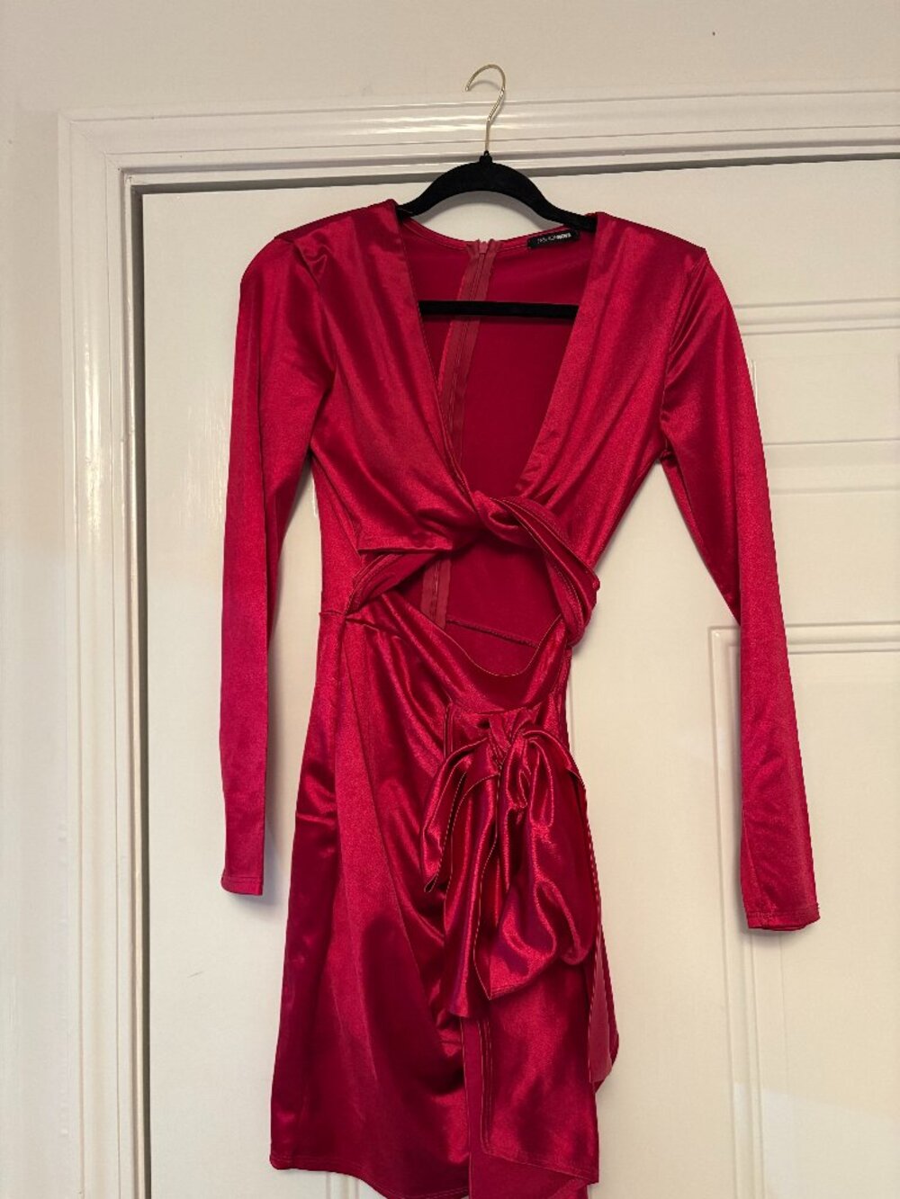 Fashion Nova Satin Twist Cutout Front Long Sleeve Mini Dress